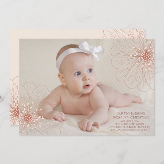 Weiche Blüten Foto Geburtsankündigung Ankündigung (Vorne/Hinten)