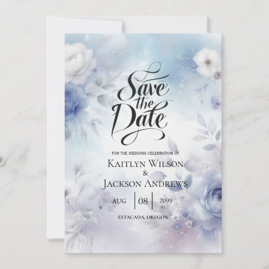 Weiche Blüten und Lavendel-Mist-Hochzeit Save The Date (Vorderseite)