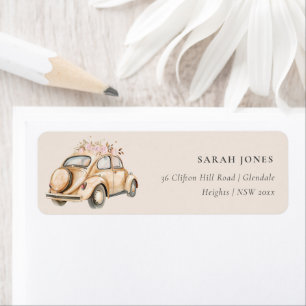 Weiche Blütenblüte Vintage Auto Wasserfarbenhochze