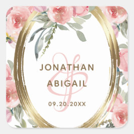 Weiche Blütenblütengoldrahmen Hochzeit in Aquarell Quadratischer Aufkleber