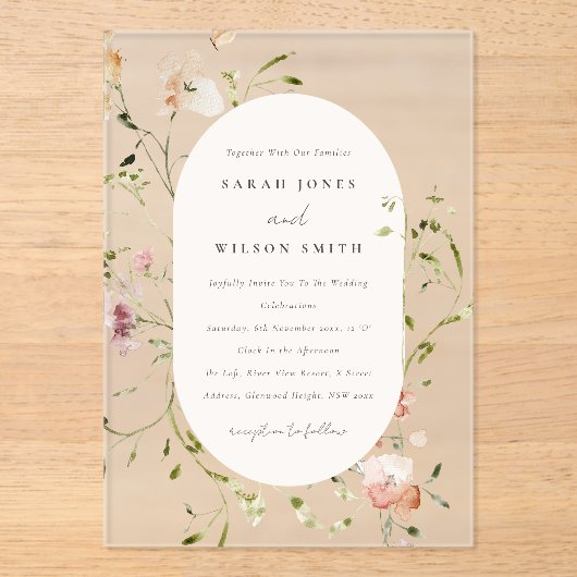 Weiche Blütendecke mit Aquarellfarben Acryleinladungen (Vorderseite)