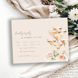 Weiche Blütenflora Champagner Weingläser Hochzeit RSVP Karte