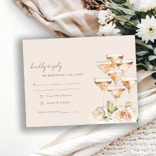 Weiche Blütenflora Champagner Weingläser Hochzeit RSVP Karte