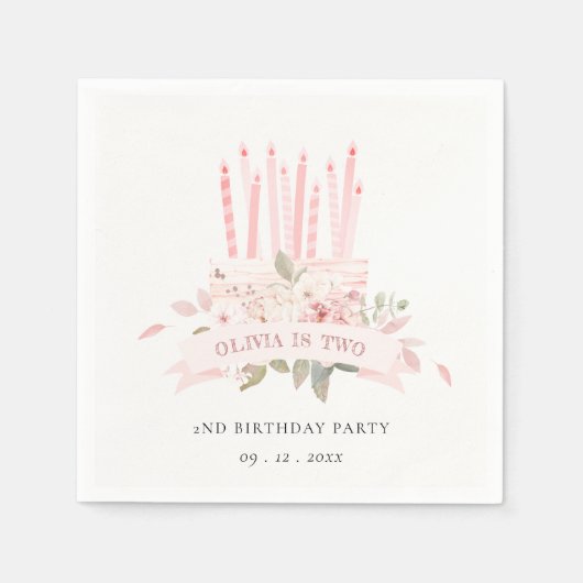 Weiche Blütenkuchen-Kerzen jeden Geburtstag Serviette (Vorderseite)