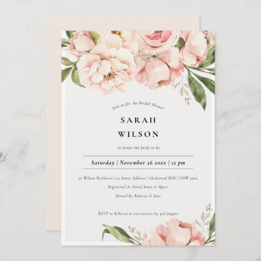 Weiche Blütenpfirsiche Blütenblume Brautparty lade Dankeskarte (Vorne/Hinten)