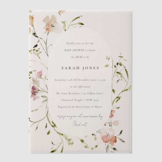 Weiche Blütenpflanzendusche Pergament Einladungen (Vorderseite)