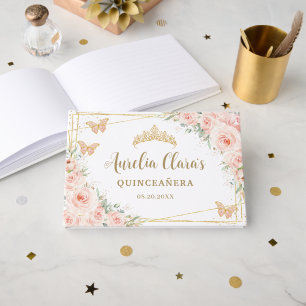 Weiche Blütenpink-Blütenschmetterlinge Quinceanera Gästebuch