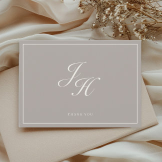 Weiche braune klassische Monogramm-Hochzeits-Flach Dankeskarte