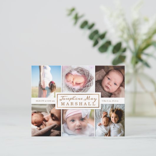 Weiche Burlap Eukalyptus-Foto Geburtsankündigung Ankündigungspostkarte (Stehend Vorderseite)