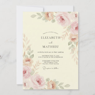Weiche Champagner-Aprikosen-Blütenblatt-Hochzeit Einladung