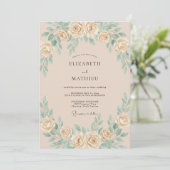 Weiche Champagner-Mint-Blatt-Hochzeit Einladung (Stehend Vorderseite)