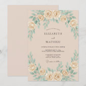 Weiche Champagner-Mint-Blatt-Hochzeit Einladung (Vorne/Hinten)