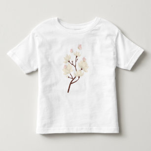 Weiche Creme-Magnolien-Blüten-Zweig-Grafik mit Kleinkind T-shirt