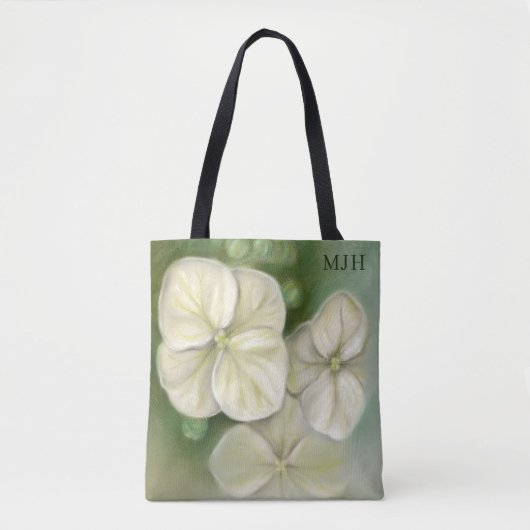 Weiche Creme Weiße Pastel Hydrangea Floral Monogra Tasche (Vorderseite)