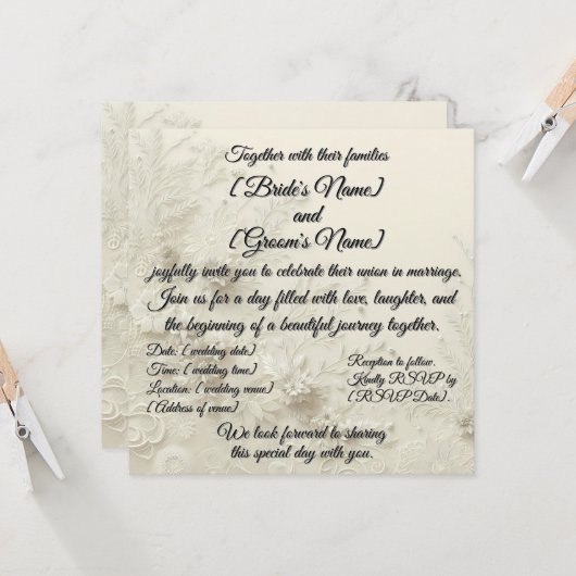 Weiche cremige Spitzen-Design & Flora Einladung zu (Vorderseite/Rückseite Beispiel)