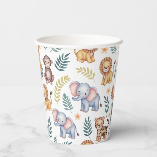 Weiche Dschungeltiere Blätter Muster Pappbecher (Rückseite)