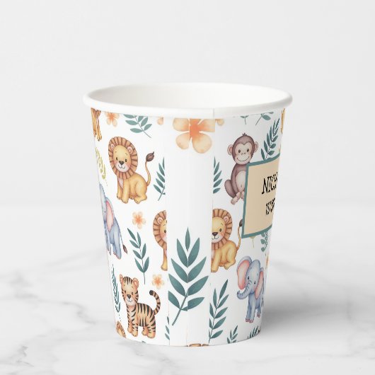 Weiche Dschungeltiere Blätter Muster Pappbecher (Rechts)