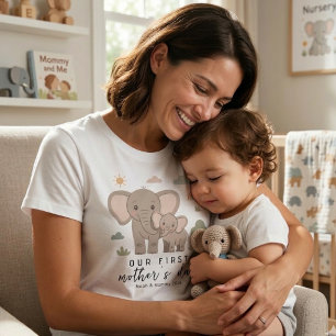 Weiche Elefanten-Mutter-Baby-Erster-Muttertag-Kuns T-Shirt