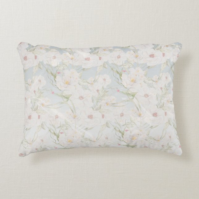 Weiche, elegante, weiße Blumenmuster Dekokissen (Vorderseite)