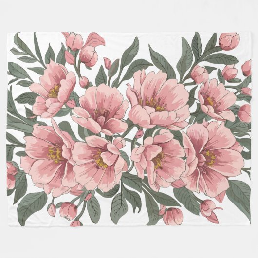 Weiche Eleganz: Weich rosa Blumenstrauß Fleecedecke (Vorderseite (Horizontal))
