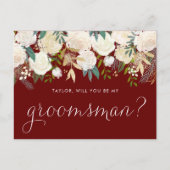 Weiche Elfenbein-Blume rot werden mein Trauzeuge s Einladungspostkarte (Vorderseite)