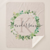 WEICHE ERRÖTEN ROSA KRANZ-LAUB-AQUARELL-MONOGRAMM SHERPADECKE (Vorderseite)