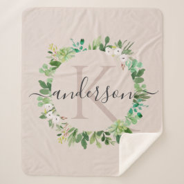 WEICHE ERRÖTEN ROSA KRANZ-LAUB-AQUARELL-MONOGRAMM SHERPADECKE