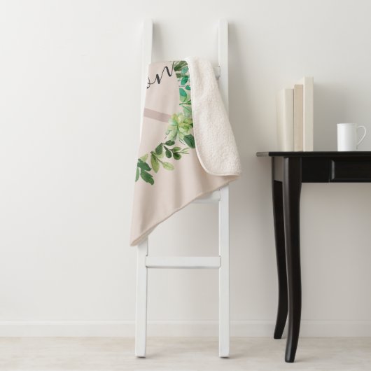 WEICHE ERRÖTEN ROSA KRANZ-LAUB-AQUARELL-MONOGRAMM SHERPADECKE (Beispiel)