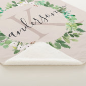 WEICHE ERRÖTEN ROSA KRANZ-LAUB-AQUARELL-MONOGRAMM SHERPADECKE (3/4)