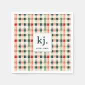 Weiche Evergreen-Gingham-Monogramm Serviette (Vorderseite)