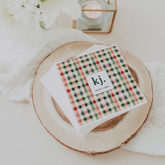 Weiche Evergreen-Gingham-Monogramm Serviette