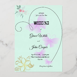 Weiche Farbe mit Blumen- und Schmetterlingsdesign Folieneinladung