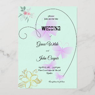 Weiche Farbe mit Blumen- und Schmetterlingsdesign Folieneinladung