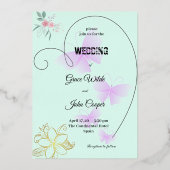 Weiche Farbe mit Blumen- und Schmetterlingsdesign Folieneinladung (Vorderseite)