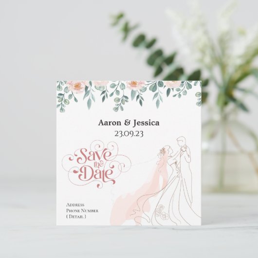Weiche Farben Blumenbräune und Gräueltafel Save The Date (Stehend Vorderseite)