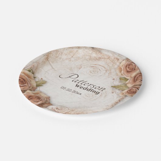 Weiche farbige Rose Hochzeit Pappteller (Schrägansicht)