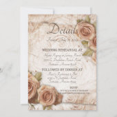 Weiche farbige Rose Hochzeitsessen Probe Einladung (Rückseite)