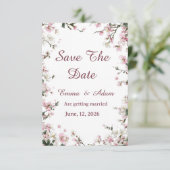Weiche Florale Pastell Kirschblüten Save The Date (Stehend Vorderseite)