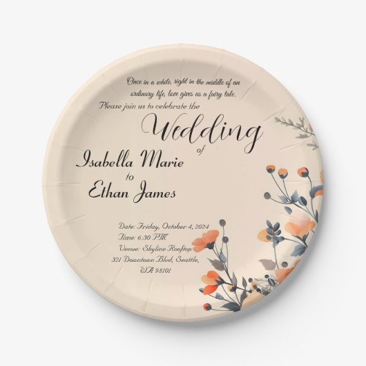 Weiche florale romantische Hochzeitsinspektion Pappteller (Vorderseite)