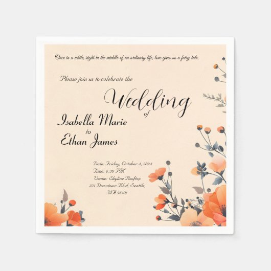 Weiche florale romantische Hochzeitsinspektion Serviette (Vorderseite)