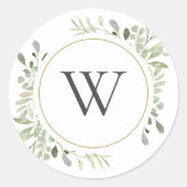 Weiche Frühlingsblätter Grün Monogramm Anfangsbuch Runder Aufkleber (Vorderseite)