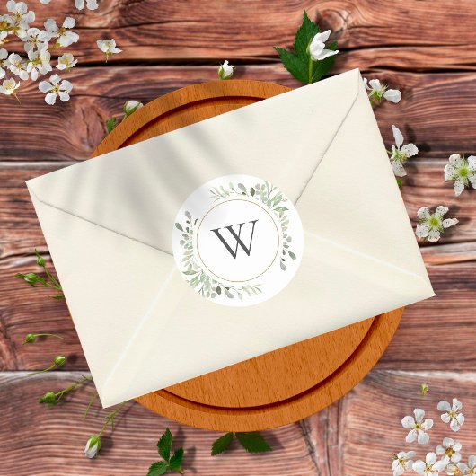 Weiche Frühlingsblätter Grün Monogramm Anfangsbuch Runder Aufkleber