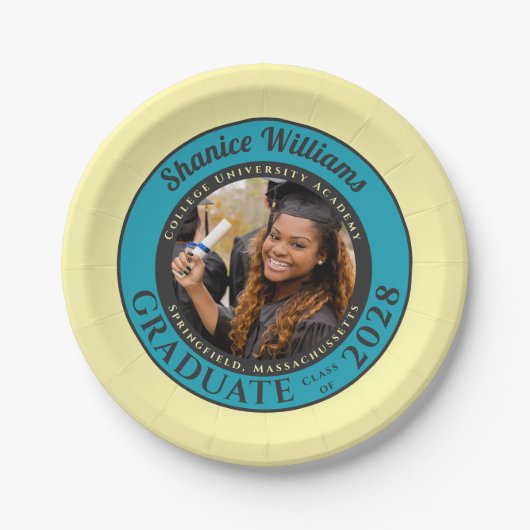Weiche Gelbe Foto Moderne Abschlussfeier Pappteller (Vorderseite)