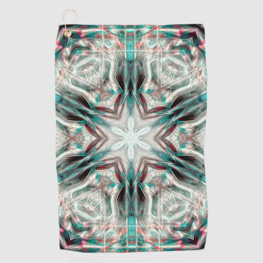 Weiche Glühen auf blauem Sand, Kaleidoskop-Stern Golfhandtuch (Vorderseite)