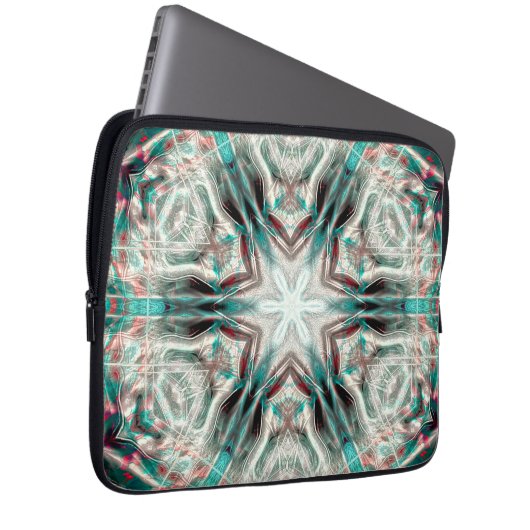 Weiche Glühen auf blauem Sand, Kaleidoskop-Stern Laptopschutzhülle (Vorne Rechts)