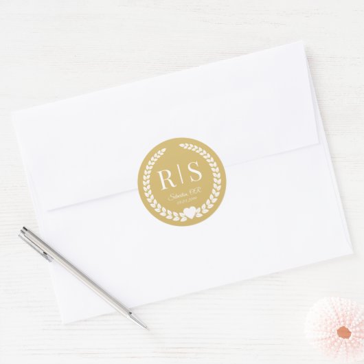 Weiche goldene Hochzeitsmonogramm-Initialen Runder Aufkleber (Umschlag)