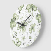 Weiche grüne Aquarell-Shamrocks-Kleeblatt Große Wanduhr (Winkel)