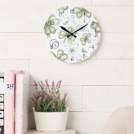 Weiche grüne Aquarell-Shamrocks-Kleeblatt Große Wanduhr