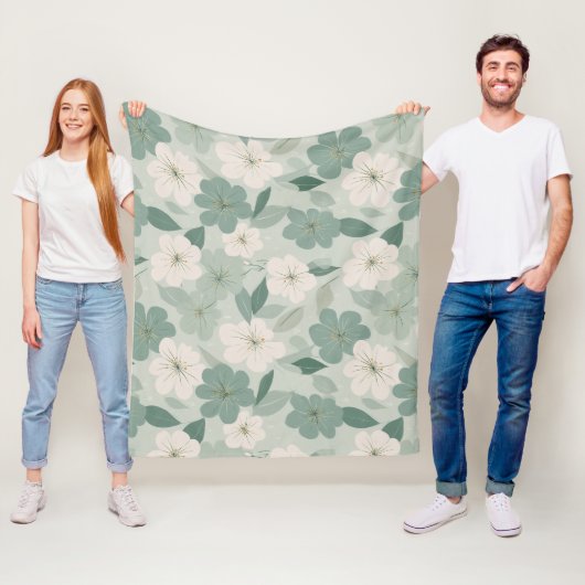 Weiche grüne Blumen-Creme-Blumenmuster Fleecedecke (Beispiel)