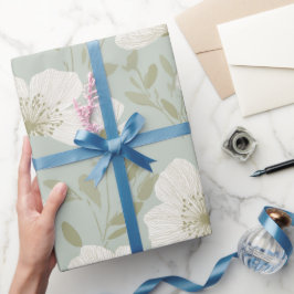 Weiche Grüne Blumen Creme Blumenmuster Geschenkpapier